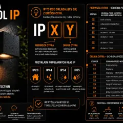 IP67 co oznacza? To stopień ochrony lampy przed pyłem i wodą. Wyższa wartość IP to lepsza ochrona.