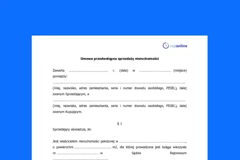 Umowa przedwstępna sprzedaży nieruchomości, zawierająca dane sprzedającego i kupującego, a także informacje o działce.