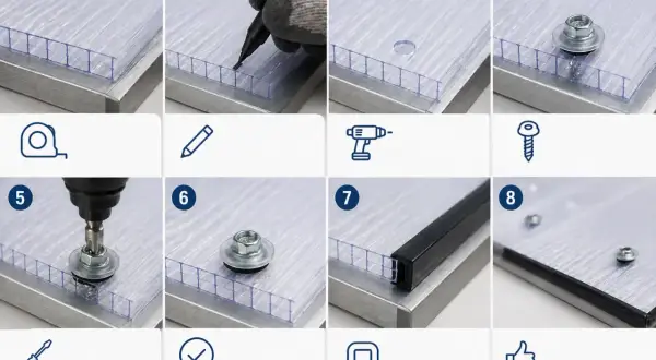 Instrukcja montażu poliwęglanu komorowego: wiercenie, przykręcanie śrub, uszczelnianie.